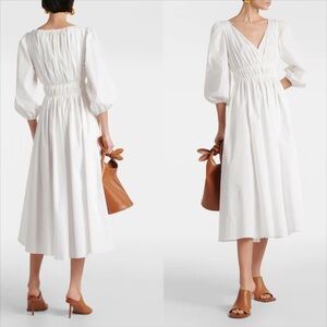 ALTUZURRA Kathleen pleated cotton blend poplin midi dress with pockets